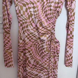 AFRM Pink and Brown Geometric Midi Dress